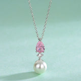S925 Sterling Silver Pink Drops Earrings Necklace Ring Set
