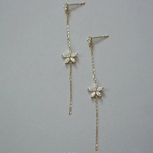 S925 Sterling Silver Plated Earrings Long Tassel Flower Earrings
