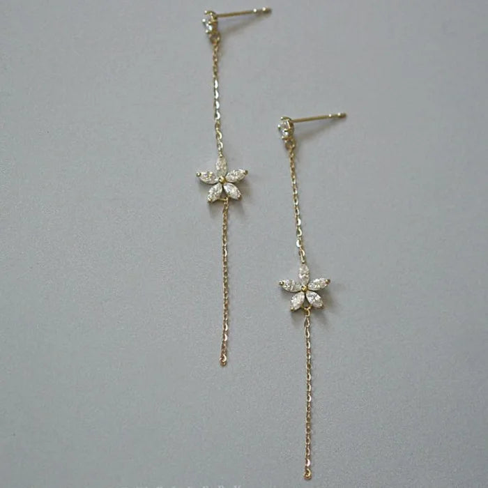 S925 Sterling Silver Plated Earrings Long Tassel Flower Earrings