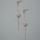 S925 Sterling Silver Plated Earrings Long Tassel Flower Earrings