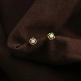 S925 Sterling Silver Plated Earrings Vintage Hollow Diamond Mini Opal Students