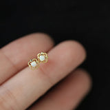 S925 Sterling Silver Plated Earrings Vintage Hollow Diamond Mini Opal Students