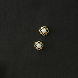S925 Sterling Silver Plated Earrings Vintage Hollow Diamond Mini Opal Students