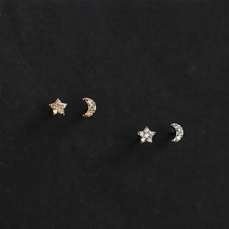 S925 Silver Plated Star Moon Asymmetric Earrings