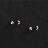 S925 Silver Plated Star Moon Asymmetric Earrings