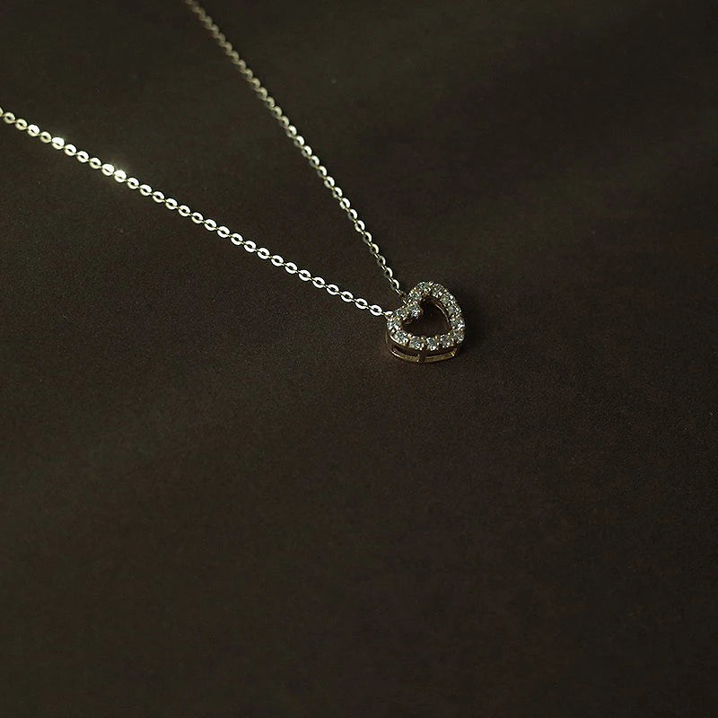 S925 Silver Plated 14K Love Diamond Heart Necklace Pendant