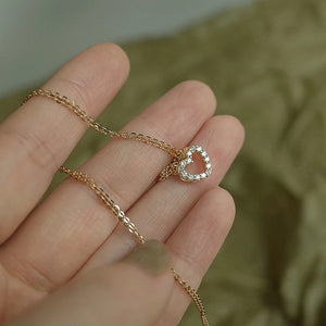 S925 Silver Plated 14K Love Diamond Heart Necklace Pendant