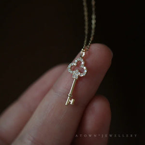 S925 Silver 14K Necklace Key Pendant Diamond French Retro K Pendant