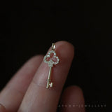 S925 Silver 14K Necklace Key Pendant Diamond French Retro K Pendant