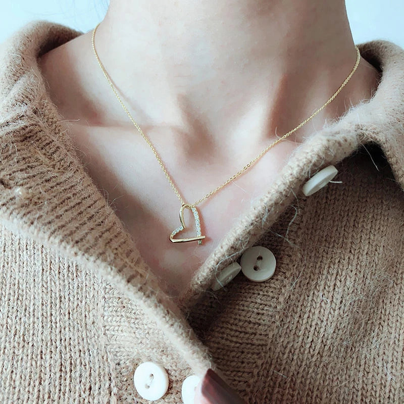 Sterling Silver Heart Pendant Necklace Collar Chain
