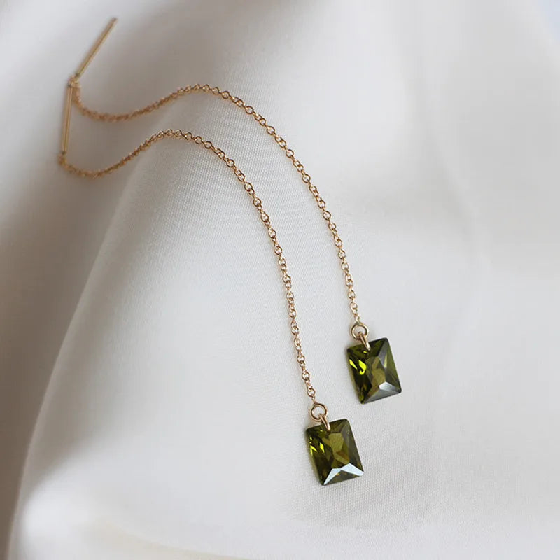 S925 Plated 14K Olive Green Zircon Ear Wires for Women Earrings