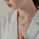 925 Silver Plated Necklace with Pearl Diamond Women's Charcoal Chain