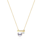 925 Silver Plated Necklace with Pearl Diamond Women's Charcoal Chain