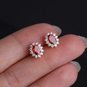 S925 Silver Plated Garnet Zircon Earrings