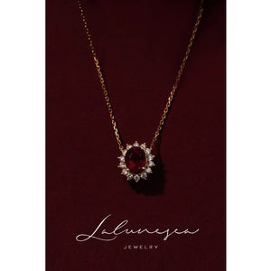 Gemstone Pendant Necklace 18K Ruby Retro Charm Zirconia Silver Plated