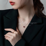 Gemstone Pendant Necklace 18K Ruby Retro Charm Zirconia Silver Plated