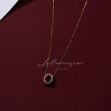 Gemstone Pendant Necklace 18K Ruby Retro Charm Zirconia Silver Plated