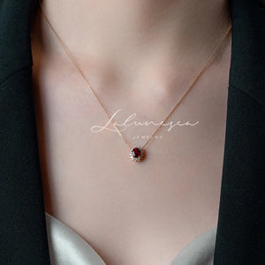 Gemstone Pendant Necklace 18K Ruby Retro Charm Zirconia Silver Plated