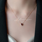 Gemstone Pendant Necklace 18K Ruby Retro Charm Zirconia Silver Plated
