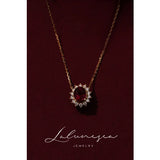 Gemstone Pendant Necklace 18K Ruby Retro Charm Zirconia Silver Plated