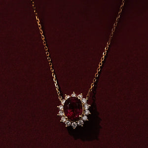 18K Ruby Necklace Vintage Red Zircon Pendant