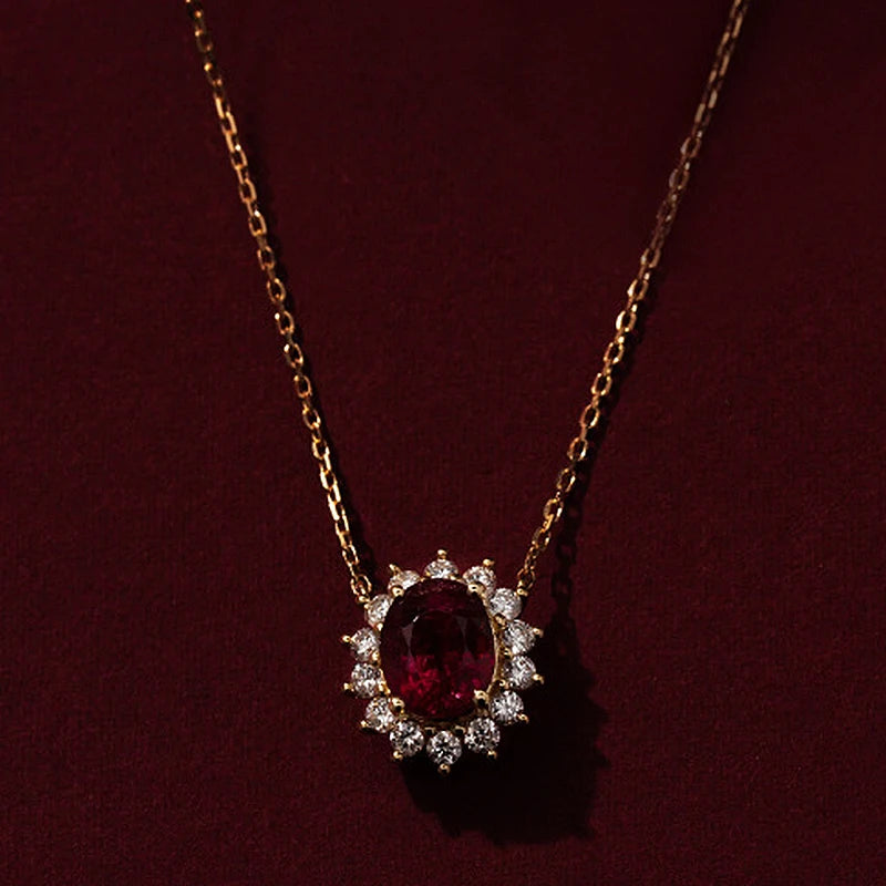 18K Ruby Necklace Vintage Red Zircon Pendant