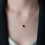 18K Ruby Necklace Vintage Red Zircon Pendant