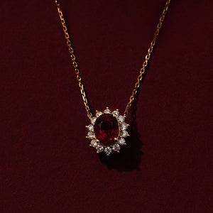 18K Ruby Necklace Vintage Red Zircon Pendant