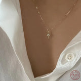 Sterling Silver 14K Necklace for Women Zircon Key Clavicle Chain
