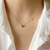 925 Silver 14k Green Square Pendant Necklace Women Wedding Jewelry
