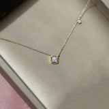 Retro Green Square Pendant Necklace 925 Silver Plating 14k for Women