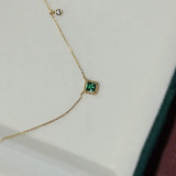 925 Silver 14k Green Square Pendant Necklace Women Wedding Jewelry