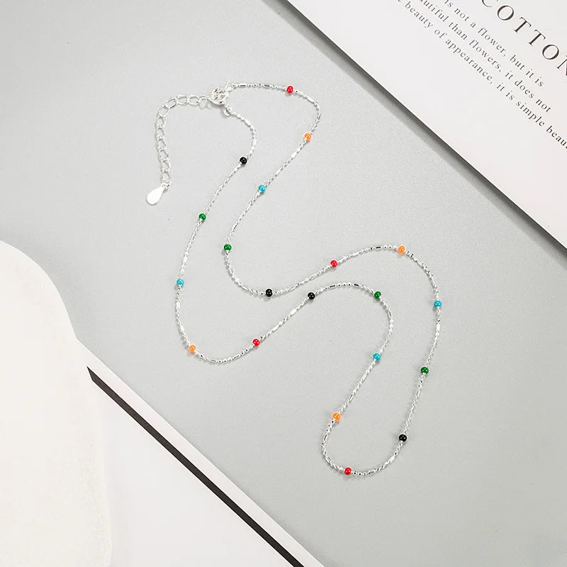 925 Silver Rainbow Beanie Necklace Light Ethnic Women's Jewelry