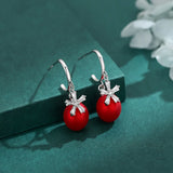 S925 Sterling Silver Red Leather Ball Zircon Earrings Light Snowflake Earrings