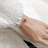 S925 Sterling Silver Red Love Charms Bracelet Red Agate Lady Sweet Ankle
