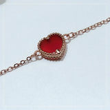 S925 Sterling Silver Red Love Charms Bracelet Red Agate Lady Sweet Ankle