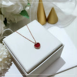 925 Silver Heart Locket Fairy Necklace Red Agate Sweet Rose Jewelry