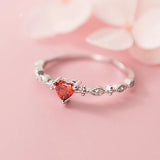 S925 Sterling Silver Red Zircon Heart Ring for Women