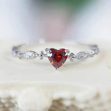 S925 Sterling Silver Red Zircon Heart Ring for Women