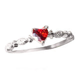 S925 Sterling Silver Red Zircon Heart Ring for Women