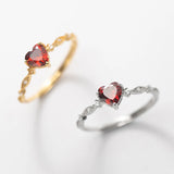 S925 Sterling Silver Red Zircon Heart Ring for Women