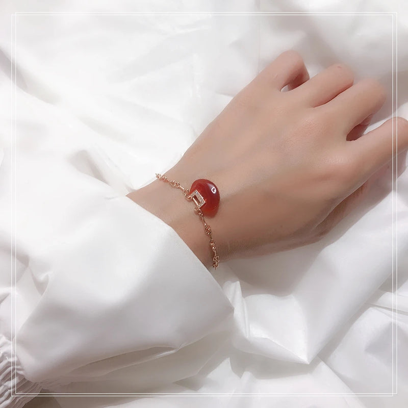 S925 Sterling Silver Red Agate Bracelet Sweet Gift