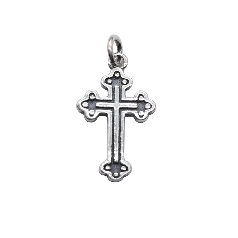 S925 Sterling Silver Retro Cross Pendant Woman Girl Thai Cartoon Necklace