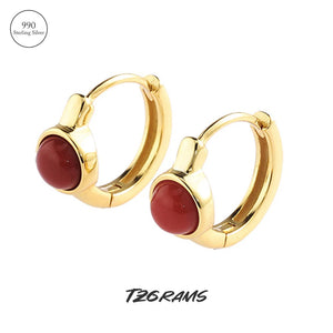 S925 Sterling Silver Natural Stone Red Agate and Jade Earrings