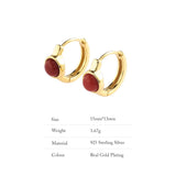 S925 Sterling Silver Natural Stone Red Agate and Jade Earrings