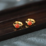 S925 Sterling Silver Natural Stone Red Agate and Jade Earrings