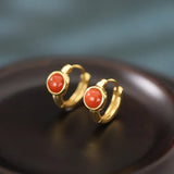 S925 Sterling Silver Natural Stone Red Agate and Jade Earrings
