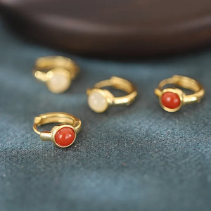 S925 Sterling Silver Natural Stone Red Agate and Jade Earrings
