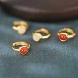 S925 Sterling Silver Natural Stone Red Agate and Jade Earrings