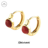 S925 Sterling Silver Natural Stone Red Agate and Jade Earrings